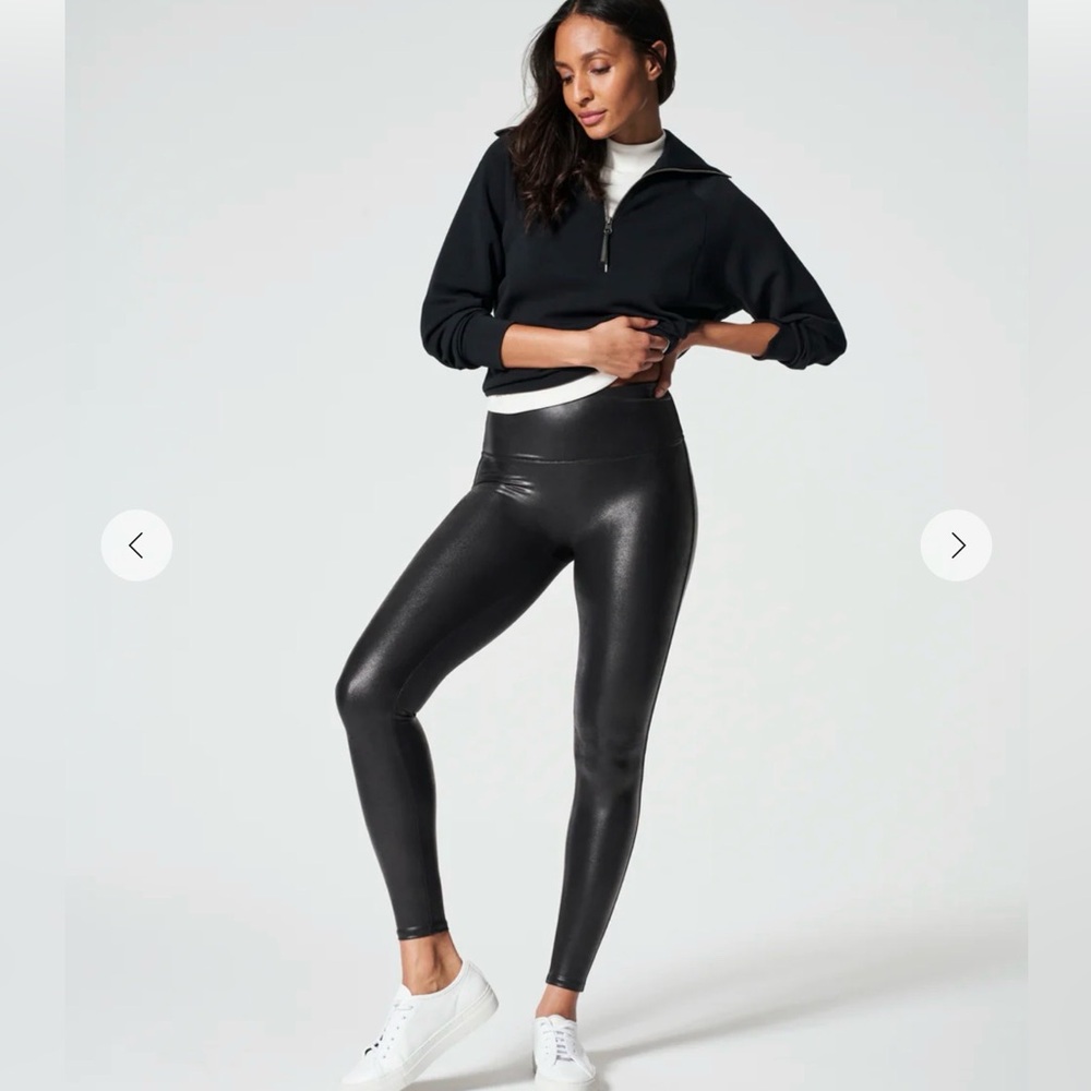 SPANX Black Faux Leather leggings large